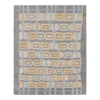 Rug & Kilim’s Scandinavian Style Rug in Blue, Beige-Brown & Gray Geometric Patterns For Sale