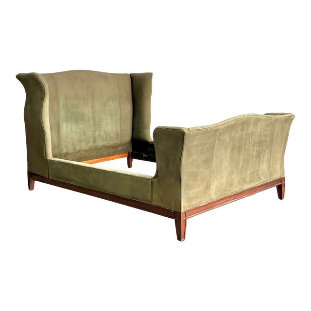 Vintage Ralph Lauren King Nubuck Suede Wing Back Bed For Sale