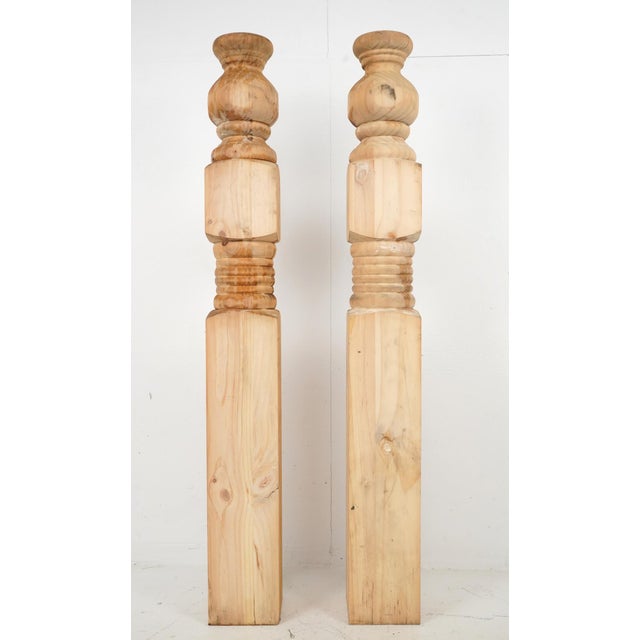 Farmhouse Late 20th Century Pair of Unfinished Wood Newel Posts 5.5 X 45.5 In. For Sale - Image 3 of 10