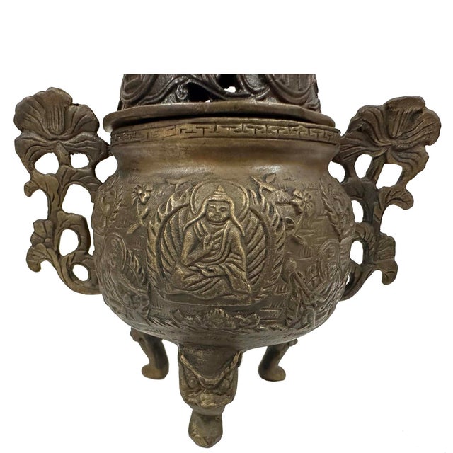 Asian Mid 20th Century Tibetan Buddhist Tripod Incense Burner (Censer) For Sale - Image 3 of 18