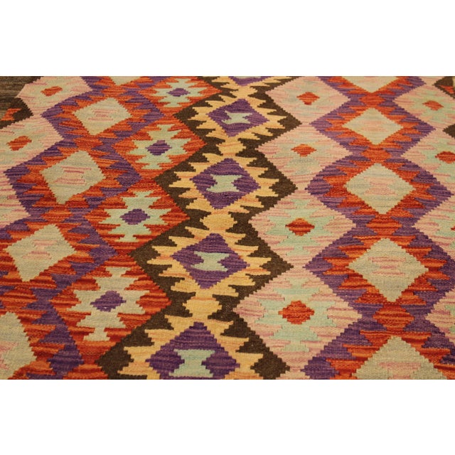 Shabby Chic Abstract Kilim Red Pink Wool Rug - 3'5" X 5'1" For Sale - Image 4 of 8