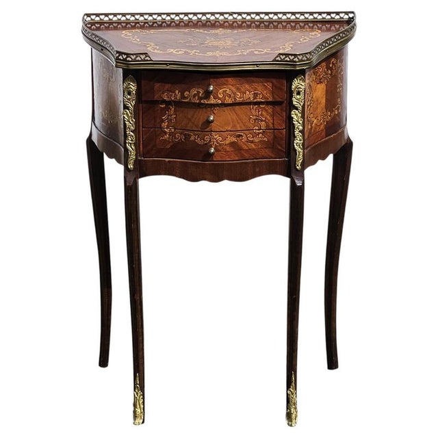 Marquetry Nightstand in Wood and Brass For Sale - Image 18 of 18
