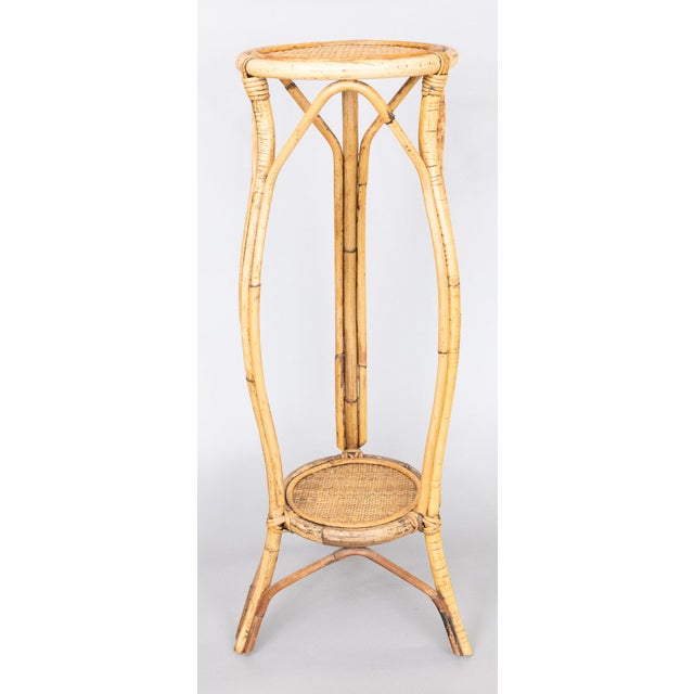 Vintage Italian Bamboo & Rattan 2 Tier Pedestal Display Plant Stand For Sale In Houston - Image 6 of 6