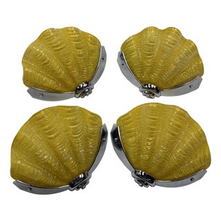 Art Deco Chrome Shell Wall Lights in Daffodil Yellow, 1930s, Set of 4 For Sale