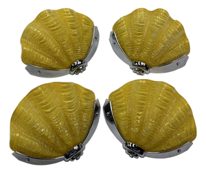 Art Deco Chrome Shell Wall Lights in Daffodil Yellow, 1930s, Set of 4