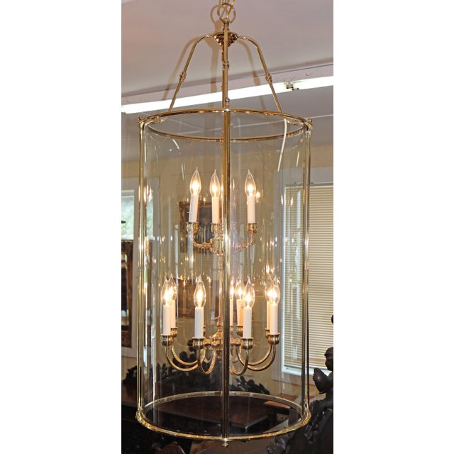 Brass 1990s Large Brass Two Tier 12 Light Beveled Glass Chandelier Lantern For Sale - Image 8 of 10
