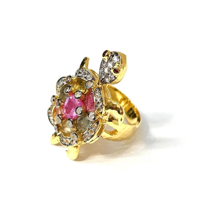 Not Yet Made - Made To Order Bochic “Orient” Ruby & Sapphires Turtle Cocktail Ring Set 18k & Silver Size 4.5 For Sale - Image 5 of 6