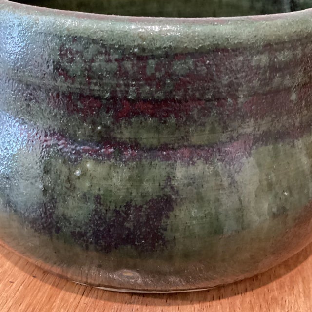 Vintage Fire Glazed Handmade Pottery Bowl Artist Signed For Sale - Image 12 of 13