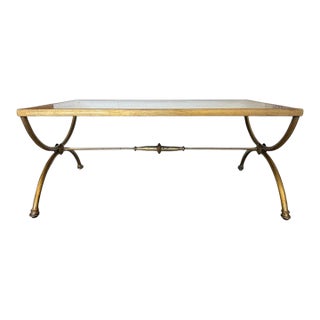 Curule Gilt Iron Coffee Table With Antiqued Mirror Top by Miamar Home For Sale
