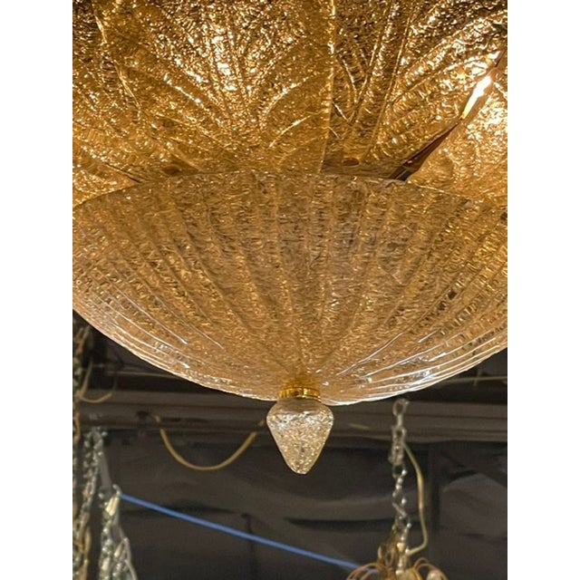 Modern Murano Gold Granola Glass Leaf Form Flush Mount Chandeliers For Sale - Image 3 of 7