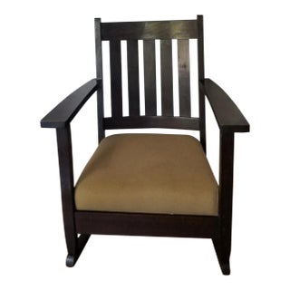 Late 19th Century Antique Mission Style Rocking Chair With Cushion For Sale