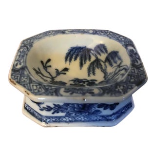 Antique 18th Century Chinese Export Porcelain Canton Blue & White Salt Cellar Trencher For Sale