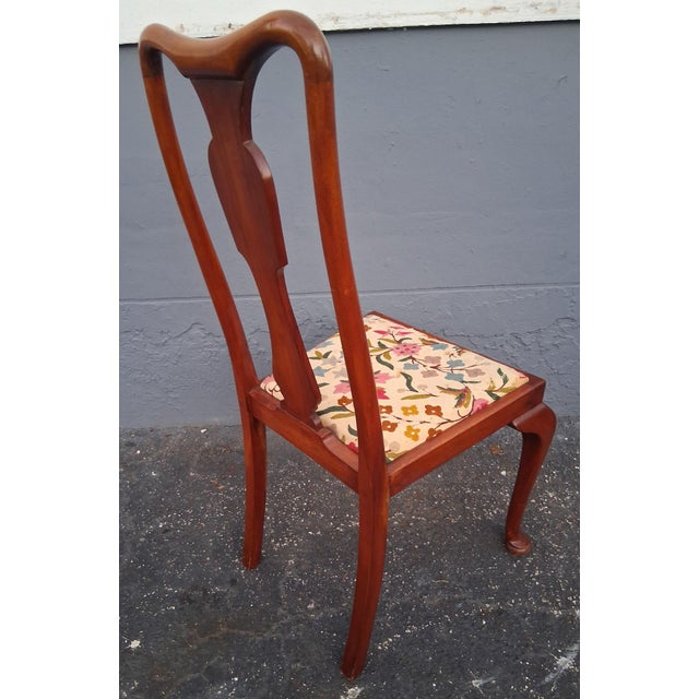1950's Traditional Queen Anne Style Carved & Embroidered Dining Chairs Set of 6 For Sale - Image 10 of 18