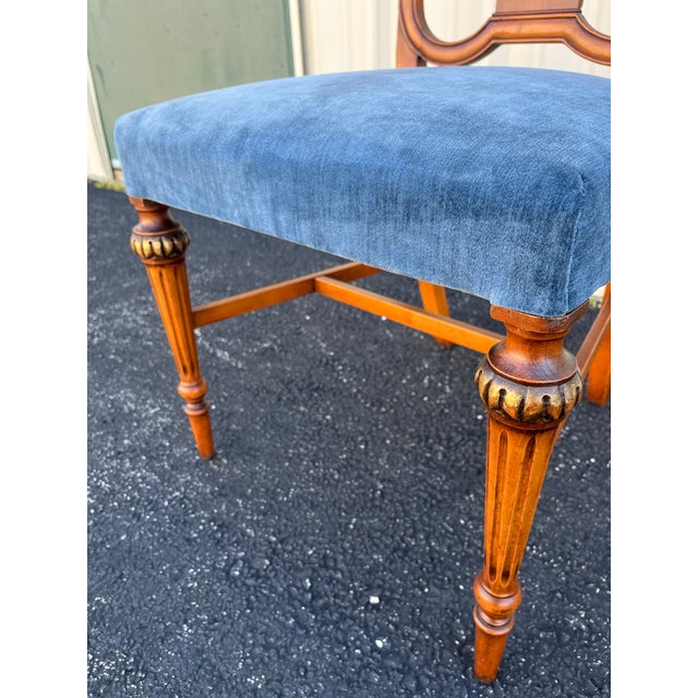 1930's Saginaw Furniture Louis XVI Walnut Dining Chairs- Set of 6 Newly Reupholstered For Sale - Image 9 of 12