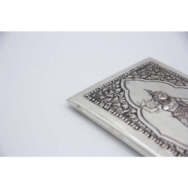 Silver Cigarette Case with Hindu Goddess in Relief For Sale - Image 5 of 9