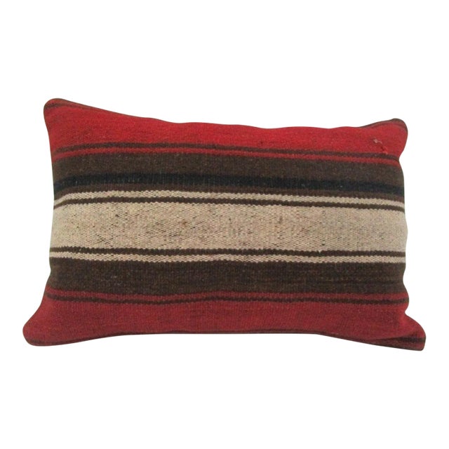 Handmade Striped Red Kilim Pillow Cover For Sale