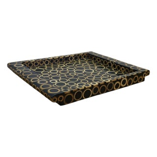 R&y Augousti Sliced Bamboo Lacquered Mosaic Bar Serving Tray Platter 18" For Sale