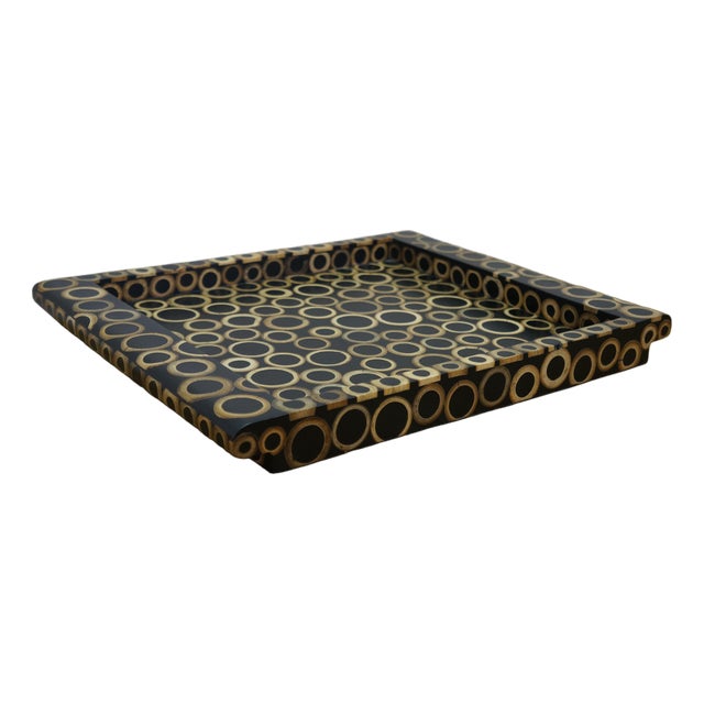 R&y Augousti Sliced Bamboo Lacquered Mosaic Bar Serving Tray Platter 18" For Sale