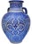 Antique handcrafted and glazed ceramic vase with handles. Exhibits an intricate hand-painted blue and white Moorish...