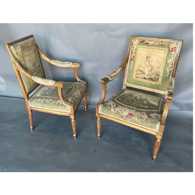 French Fine Pair of 18th Century French Aubusson Upholstered Fauteuils For Sale - Image 3 of 10