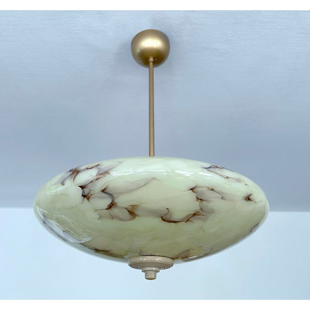 Modern Art Deco Pendant Light in Ivory Marble Glass, 1930s For Sale - Image 3 of 18