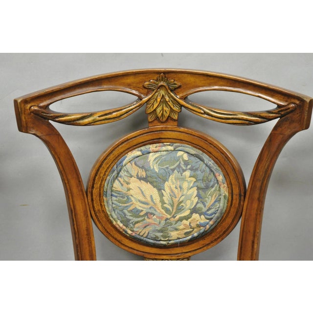 Vintage French Regency Style Carved Walnut Drape Back Dining Side Chair Set of 4 For Sale - Image 4 of 15