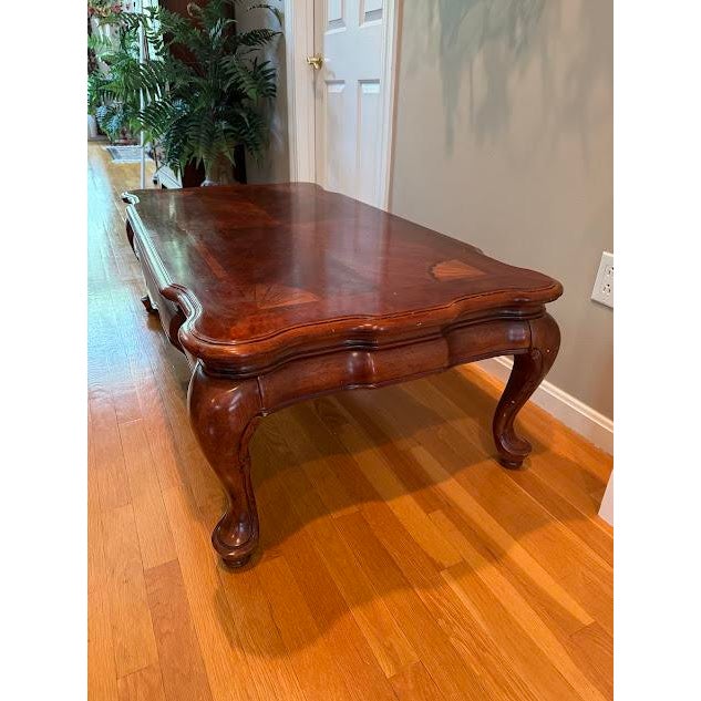 1990s Traditional French Provincial Style Inlaid Burl Wood Coffee & Sofa Table Set - 2 Pieces For Sale In Providence - Image 6 of 11