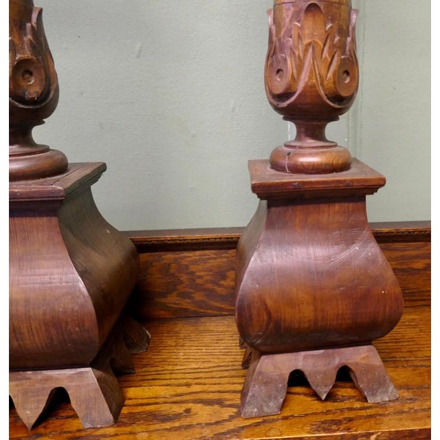 1960s Tall Gothic Turned and Carved Wooden Candlesticks, 1960, Set of 2 For Sale - Image 5 of 6