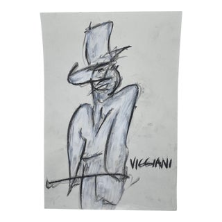 Late 20th Century Charcoal Figurative Drawing Signed Viggiani For Sale