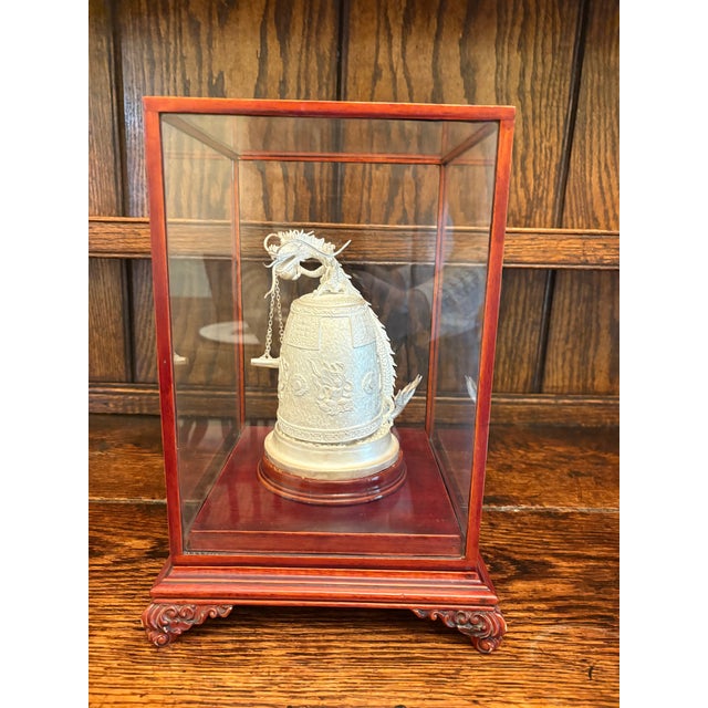 Late 20th Century Decorative Chinese-Style Dragon Bell Sculpture in Glass Display Case For Sale - Image 4 of 4