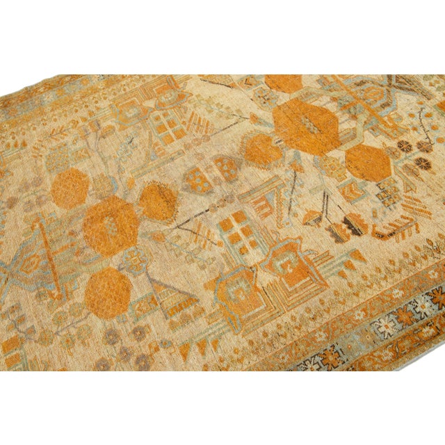 Antique Persian Afshar Handmade Tan & Orange Wool Rug With Allover Design For Sale - Image 4 of 9