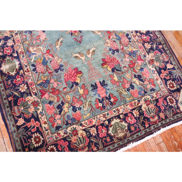 Persian Emerald Green Botanical Antique Persian Kashan Rug - 4'5" x 6'9" For Sale - Image 3 of 9