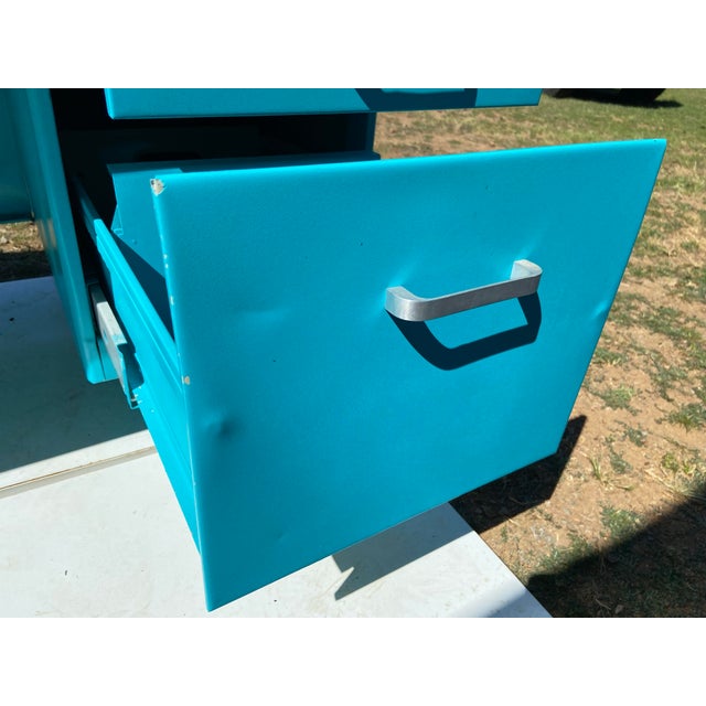 Mid-Century Modern Allsteel Vintage Mid Century Modern Metal Tanker Desk For Sale - Image 3 of 12