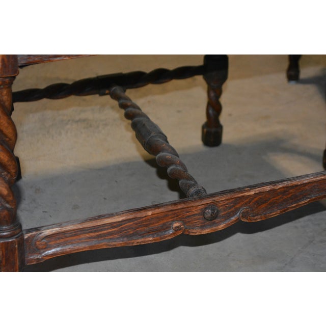 Late 19th Century English Oak Barley Twist Leather Dining Chairs Carved Animals Finials For Sale - Image 6 of 18