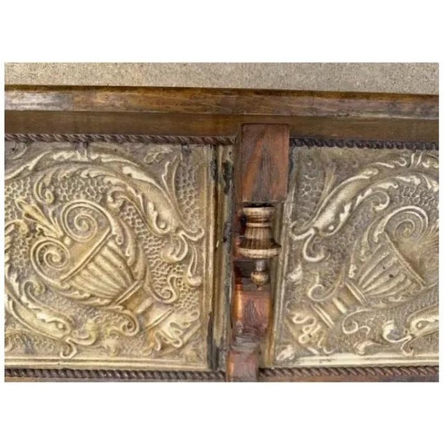 Pair of Vintage 79" Long/Wide Distressed Wood & Pressed Tin Architectural Wall Shelves For Sale - Image 12 of 15