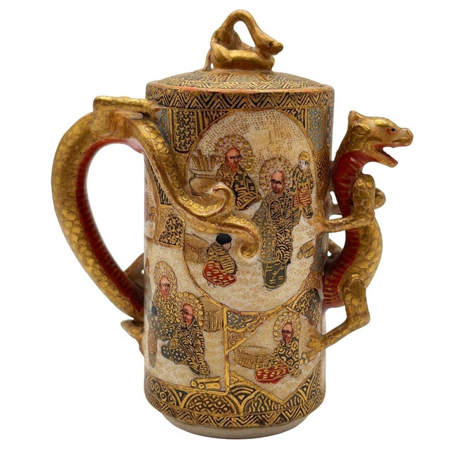 Late 19th Century Gyokushu Satsuma Earthenware Saki Pitcher, C. Meiji Period For Sale - Image 10 of 12