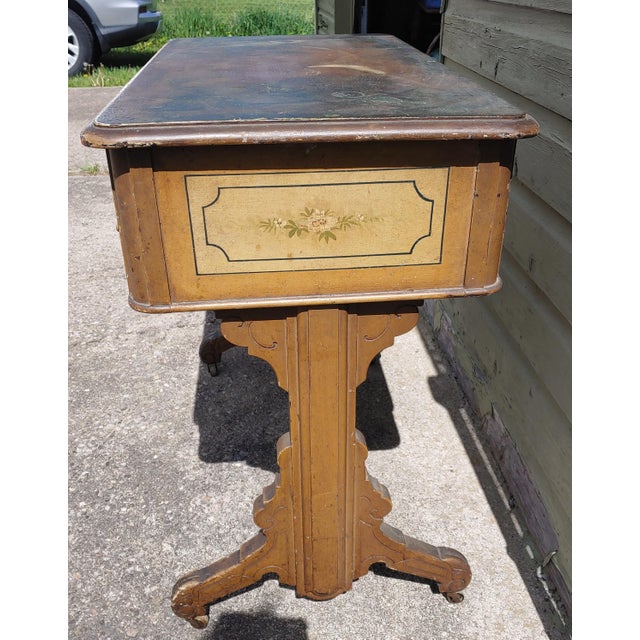 Late 19th Century Victorian Cottage Painted Walnut Sewing Table For Sale - Image 4 of 11