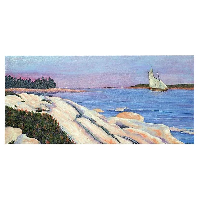 Sunset sail, an impressionist oil painting by California and Oregon artist Barbara Wilson (American, 20th Century). From a...