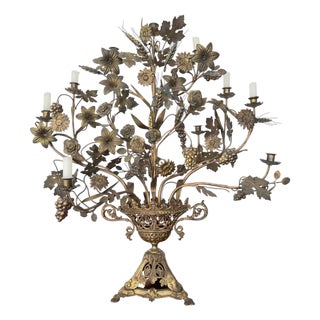 Napoleon Altar Candelabra with Seven Lights and Flower Bouquet Decoration, 1890 For Sale