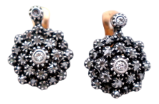 Round Gold and Silver Earrings with Diamonds, Set of 2