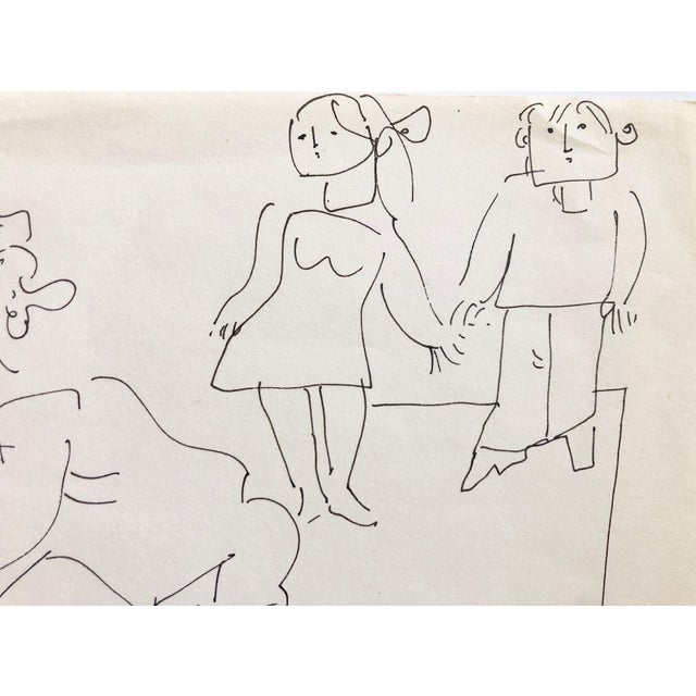 Modern Moshe Avni, Vintage Israeli Bezalel School Drawing Family Playing, Dogs Puppies Kibbutz Life, c.1960's For Sale - Image 3 of 5
