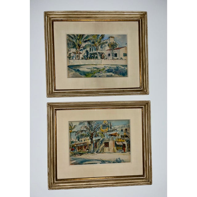 Set of 2 Vintage F. Richardson Murray Coral Gables House Portrait Watercolor Paintings, Framed For Sale - Image 11 of 11