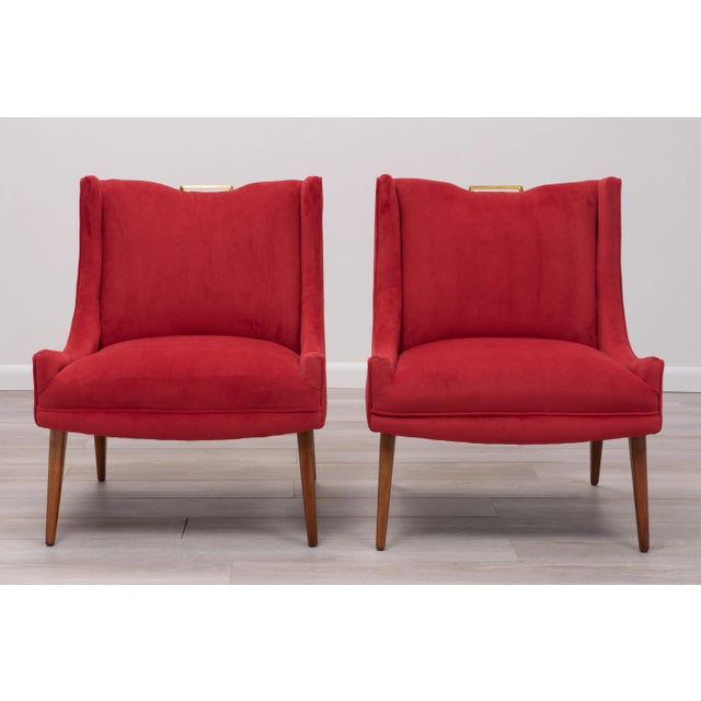 Salmon Harvey Probber Velvet Slipper Lounge Chairs - a Pair For Sale - Image 8 of 13