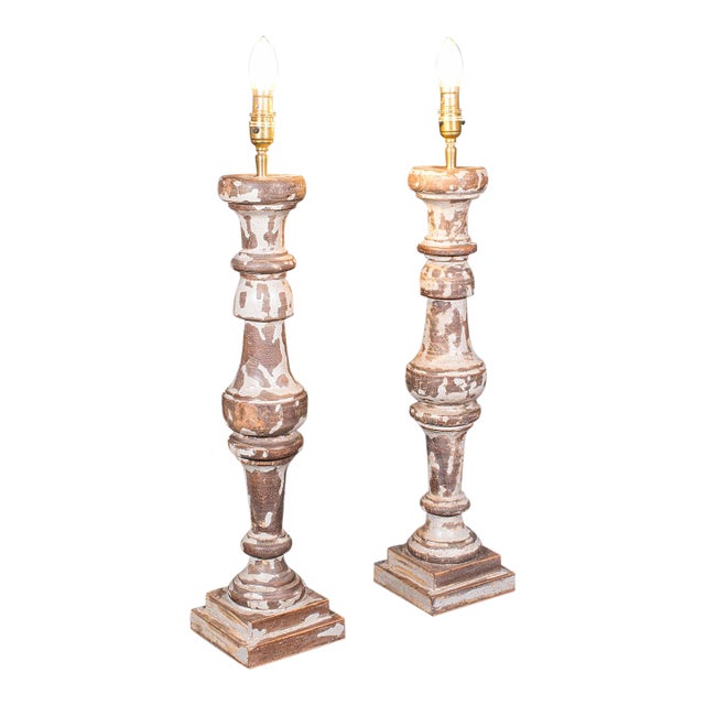 Pair of Antique Lamp Bases, English, Painted Pine Electric Light, Late Victorian For Sale