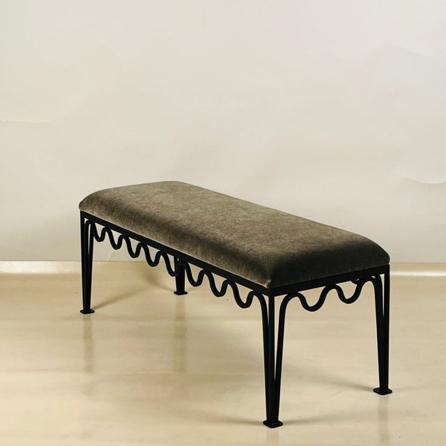 Postmodern 'Méandre' Bench by Design Frères in Mohair Velvet For Sale - Image 3 of 7