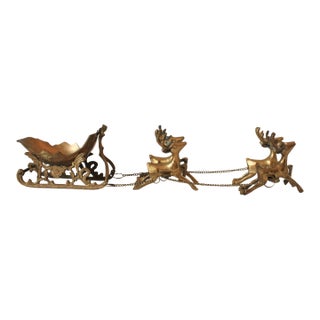 Vintage Brass Sleigh and Reindeer For Sale