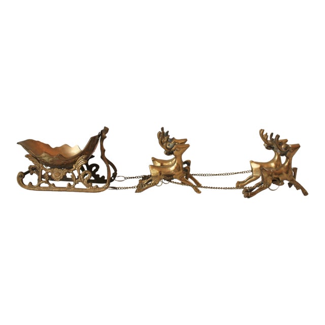 Vintage Brass Sleigh and Reindeer For Sale