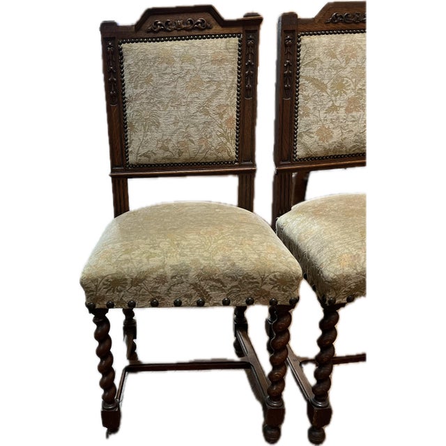 Set of 2 chairs - East Lake Victorian Dining chairs. Hand carved wood frames, with distinctive barley twist legs and rich...