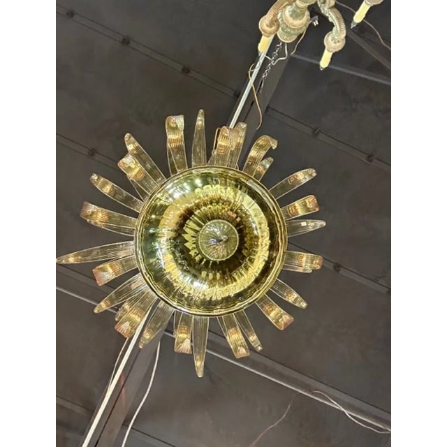 Glass Modern Apple Green Murano Glass Leaf Chandelier For Sale - Image 7 of 7