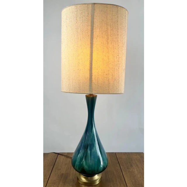 Mid-Century Modern Mid-Century Modern Green Malachite Teardrop Design Table Lamp W Custom Shade For Sale - Image 3 of 16
